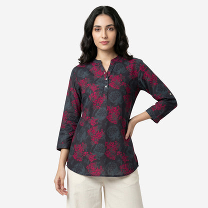 Grey Women Floral Printed Short Kurti – Stylish & Comfortable (Pack of 1)