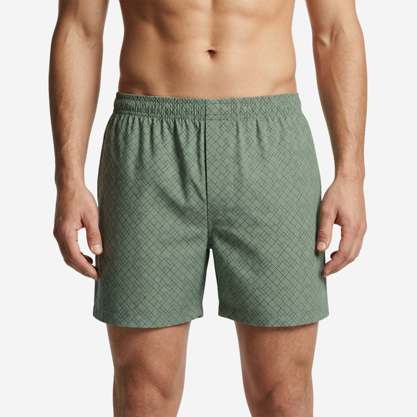 Men’s 100% Cotton Printed Mid-Rise Boxer Shorts - (Sage Green)