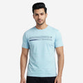 Men's Sky Blue Printed Round Neck Short Sleeve T-Shirt