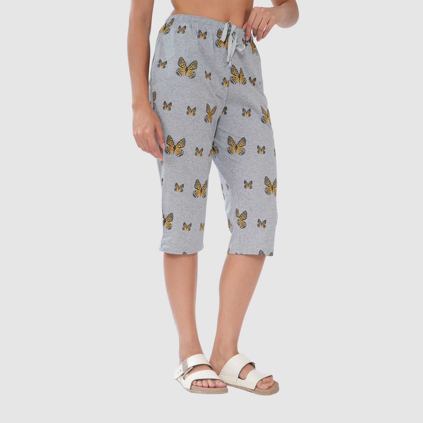 Women’s Knitted Capri Bottom with Butterfly Print & Drawstring Waist