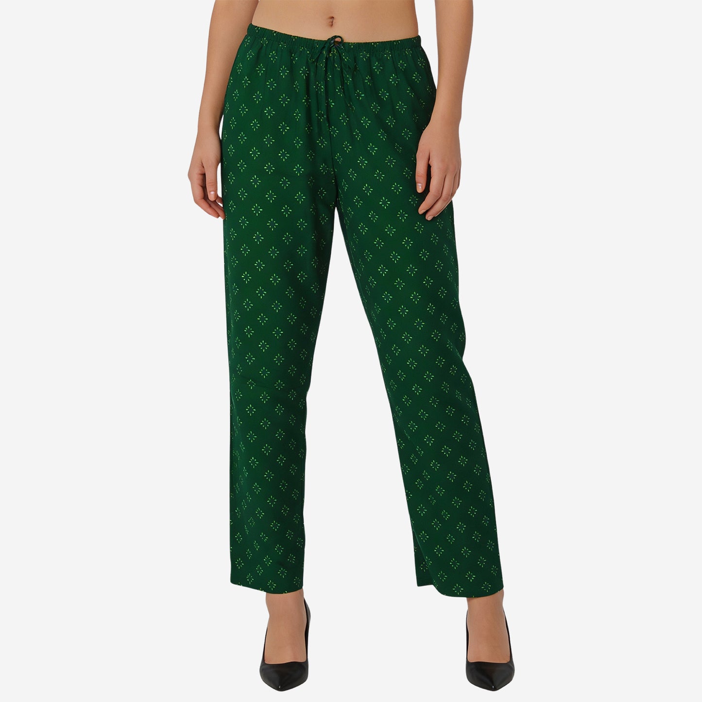 Women Printed Rayon Relaxed-Fit Lounge Pyjama Pants - Green