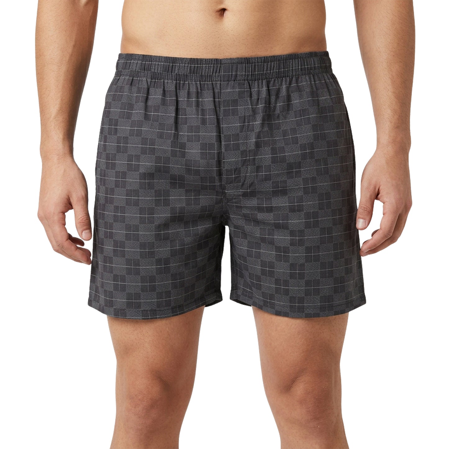 Men’s 100% Cotton Printed Mid-Rise Boxer Shorts - (Dk.Grey)
