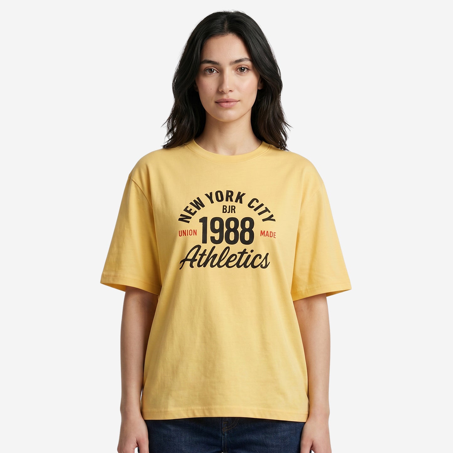 Women's Yellow Oversized Printed T-Shirt