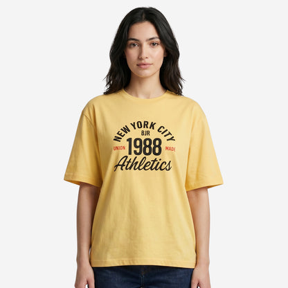 Women's Yellow Oversized Printed T-Shirt