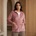 Bonjour Women’s Cotton Blend Winter Fleece Jacket | Soft Lightweight Warm Loungewear | Full-Zip Stand Collar | High Neck with Stand Collar.