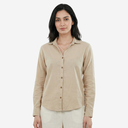 Women Linen Comfort Shirt - (Beige)