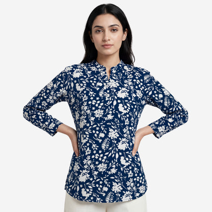 Navy Women Floral Printed Short Kurti – Stylish & Comfortable (Pack of 1)