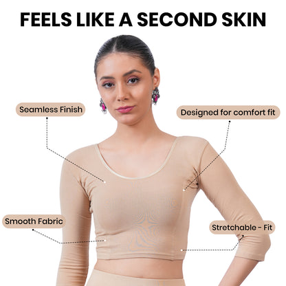 Women's 3/4 Length Cotton Stretchable Readymade Plain Blouse - Perfect Skin