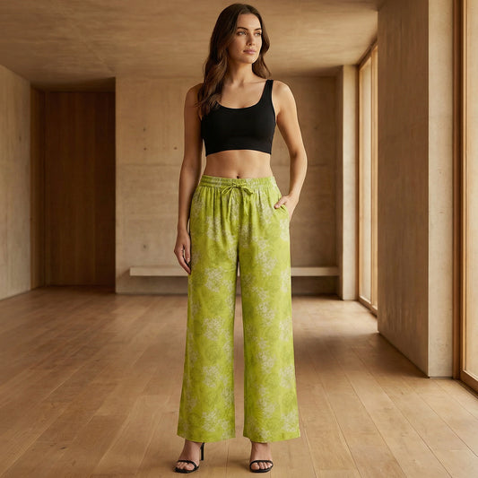 Lemon Floral Printed Palazzo for Women | Comfortable Fit (Pack of 1)