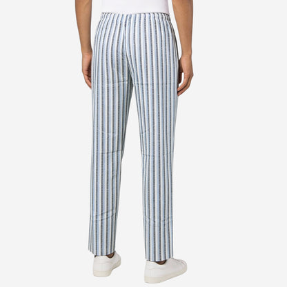 Men Cotton Printed Pyjama with White and Blue Stripes