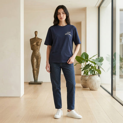 Women's Navy Oversized Printed T-Shirt