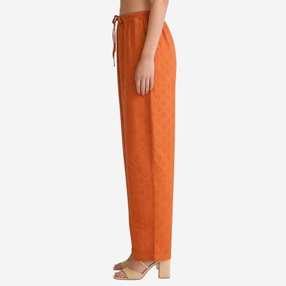 Women Printed Rayon Relaxed-Fit Lounge Pyjama Pants - Orange