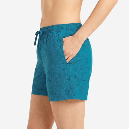 Women Regular Fit Teal Blue Cotton Boxer Shorts