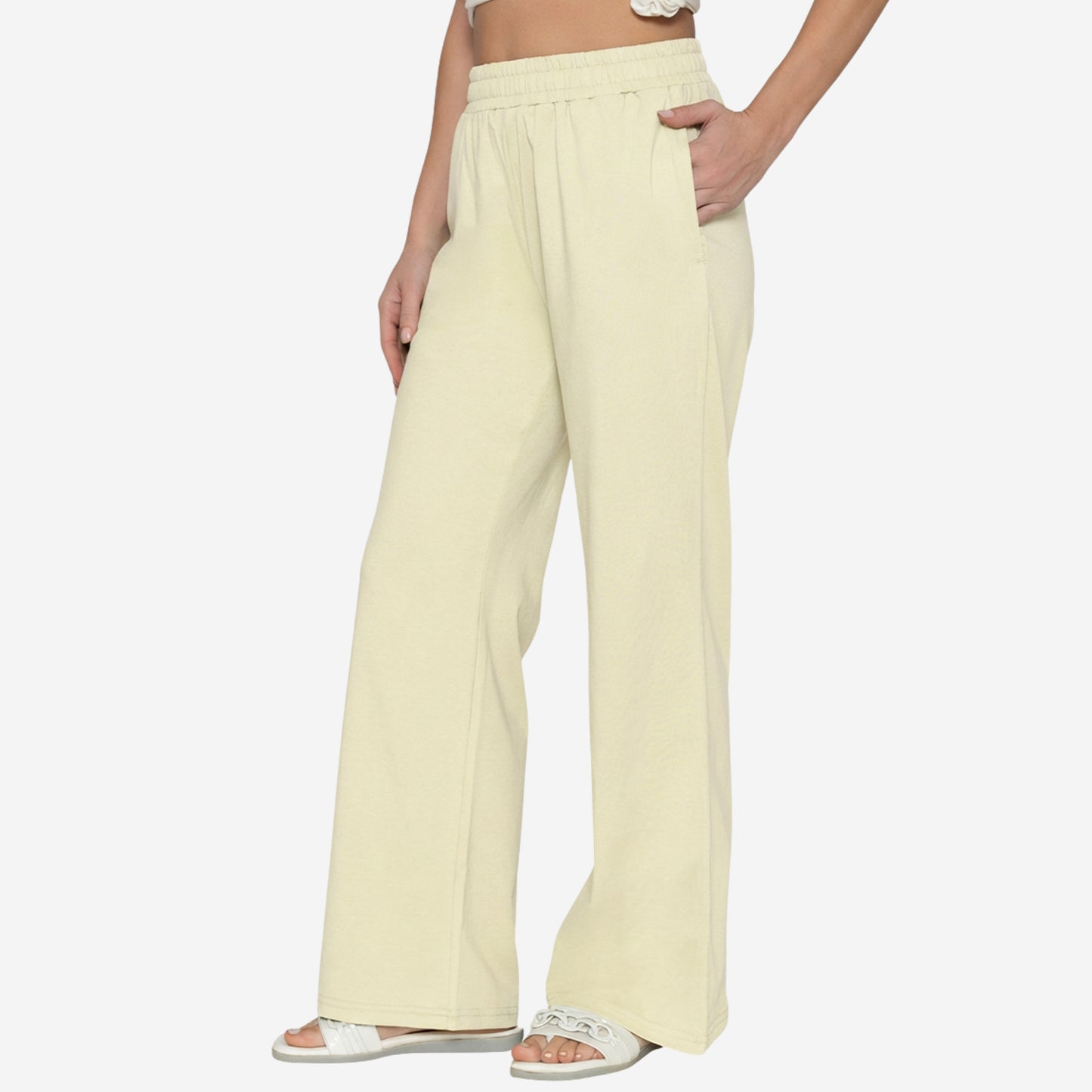 Women Flared Pants (Butter Milk)