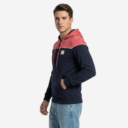 Relaxed Fit Printed Zip-Through Hoodie for Men (Navy)