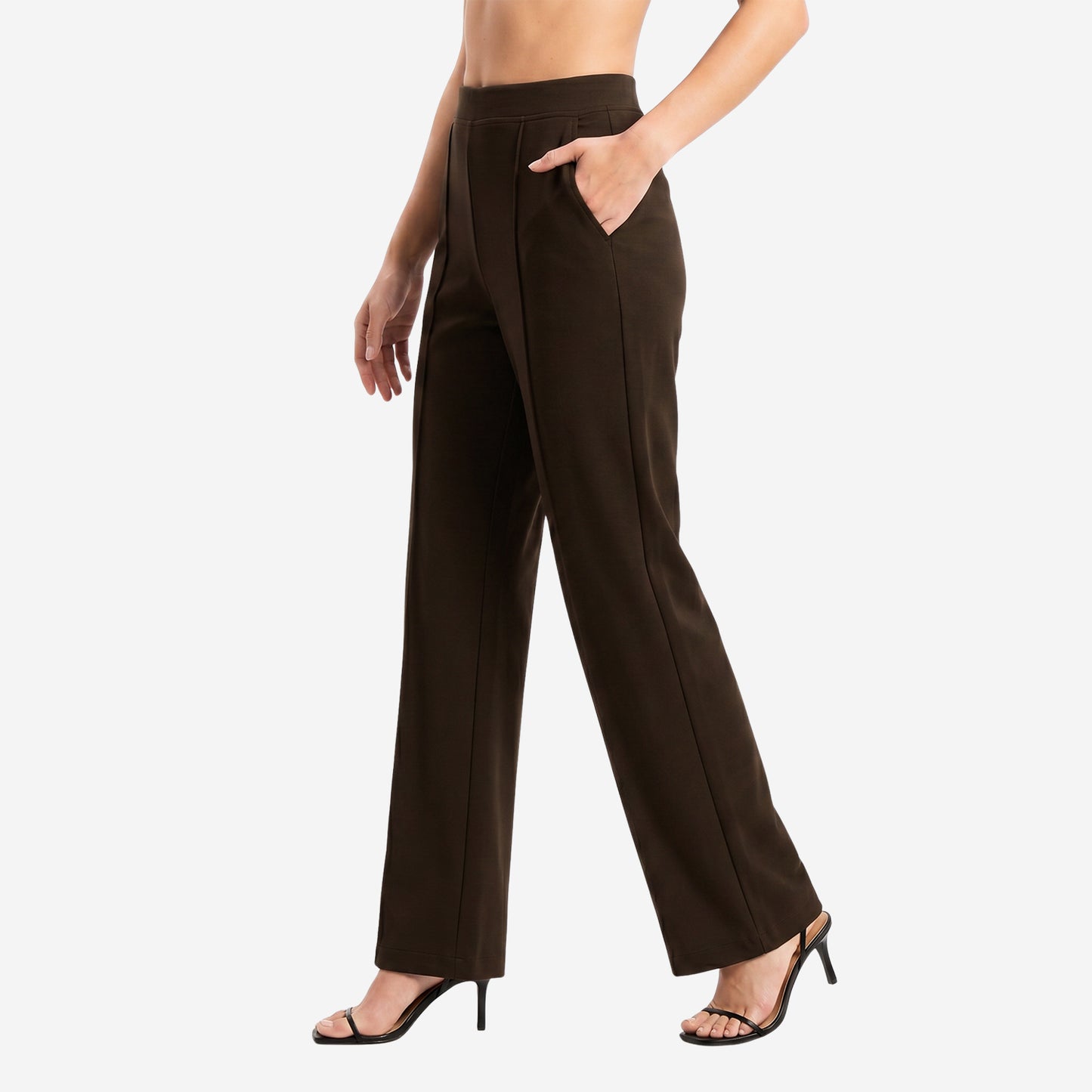 Women Solid Coffee Straight Pants