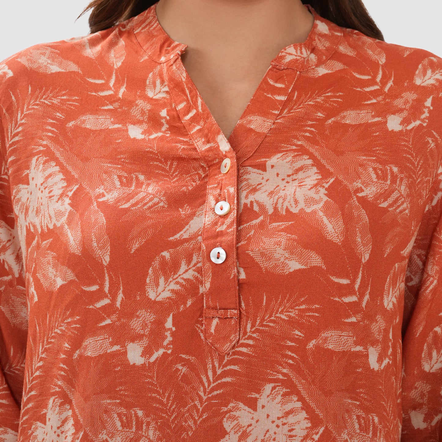 Women’s Printed Cotton Casual Top with 3/4 Sleeves & Button Placket
