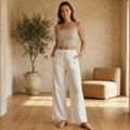 Women Solid Woven Viscose Palazzo -Ivory