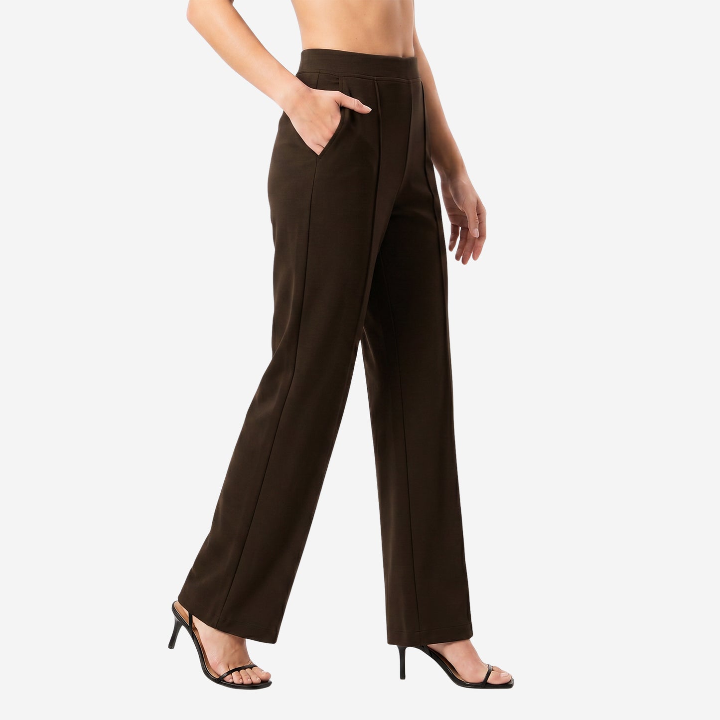 Women Solid Coffee Straight Pants