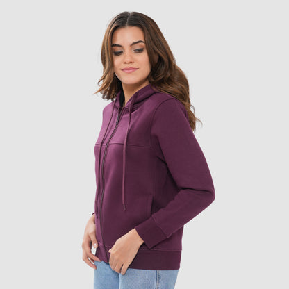 Women's Solid Zipper Hooded Sweatshirt
