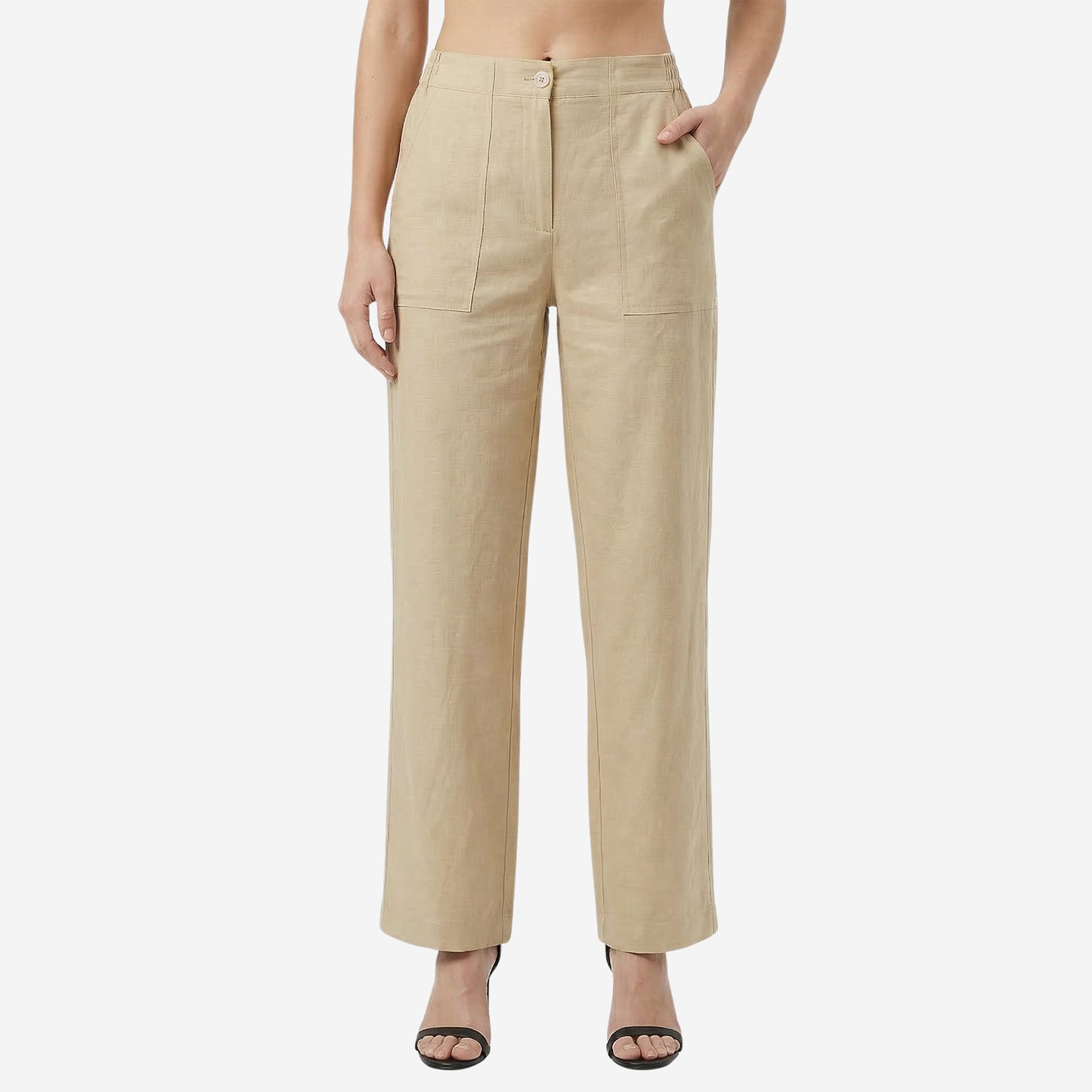 Women Linen Comfort Pants-(Beige)