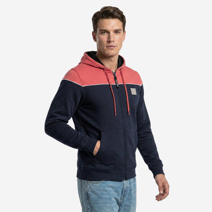 Relaxed Fit Printed Zip-Through Hoodie for Men (Navy)