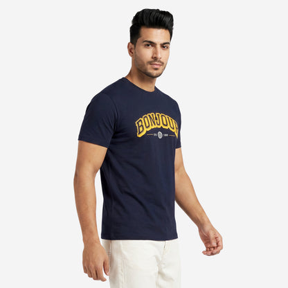 Men's Navy Printed Round Neck Short Sleeve T-Shirt