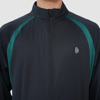 Men’s Navy Blue Track Suit with Contrast Green Panels