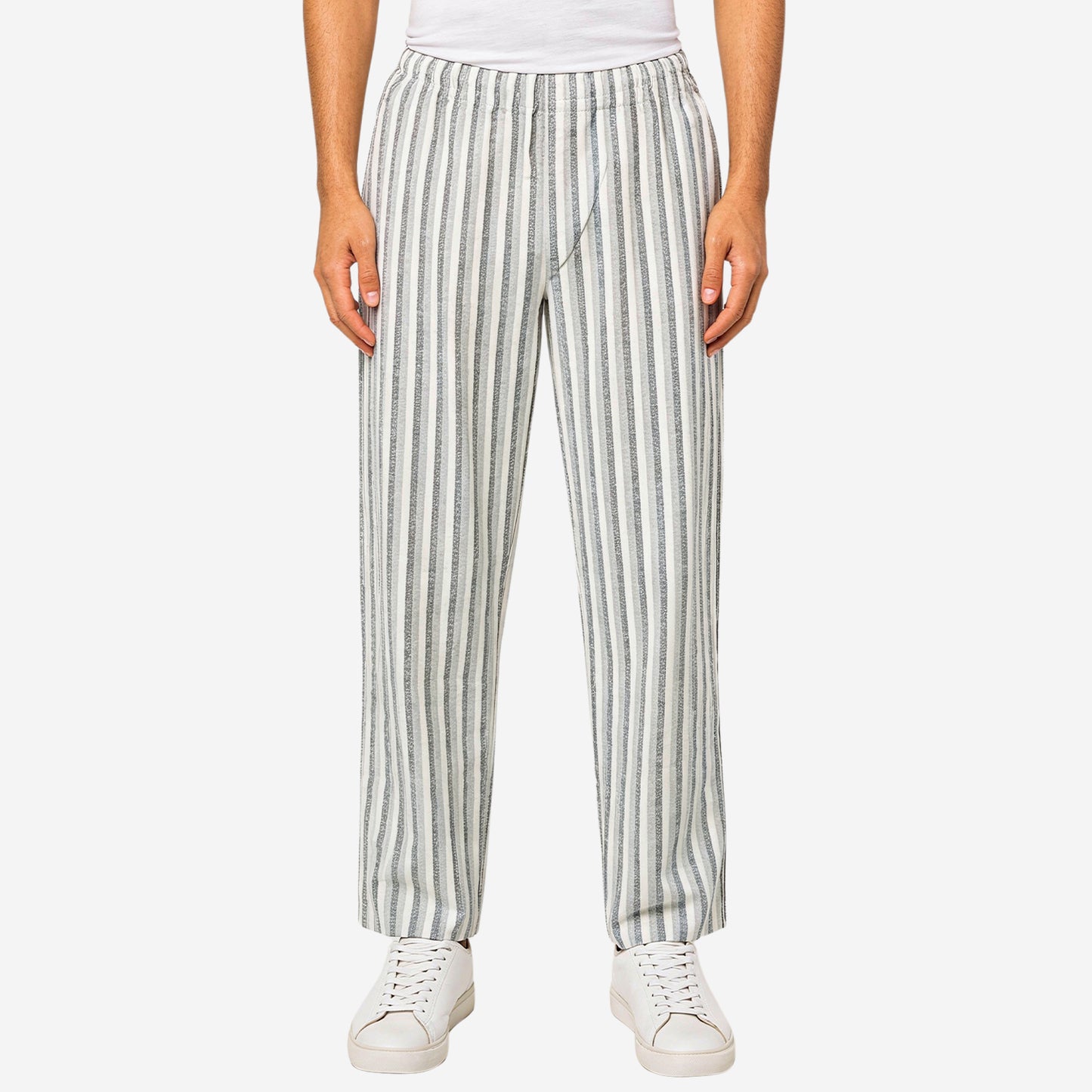 Men Cotton Printed Pyjama with White and Black Stripes