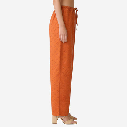 Women Printed Rayon Relaxed-Fit Lounge Pyjama Pants - Orange