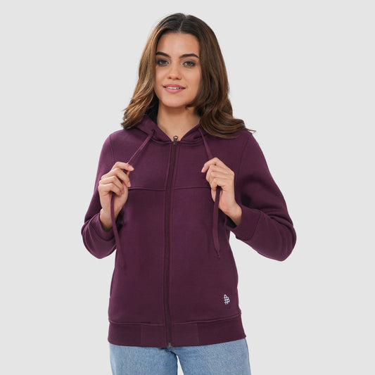 Women's Solid Zipper Hooded Sweatshirt