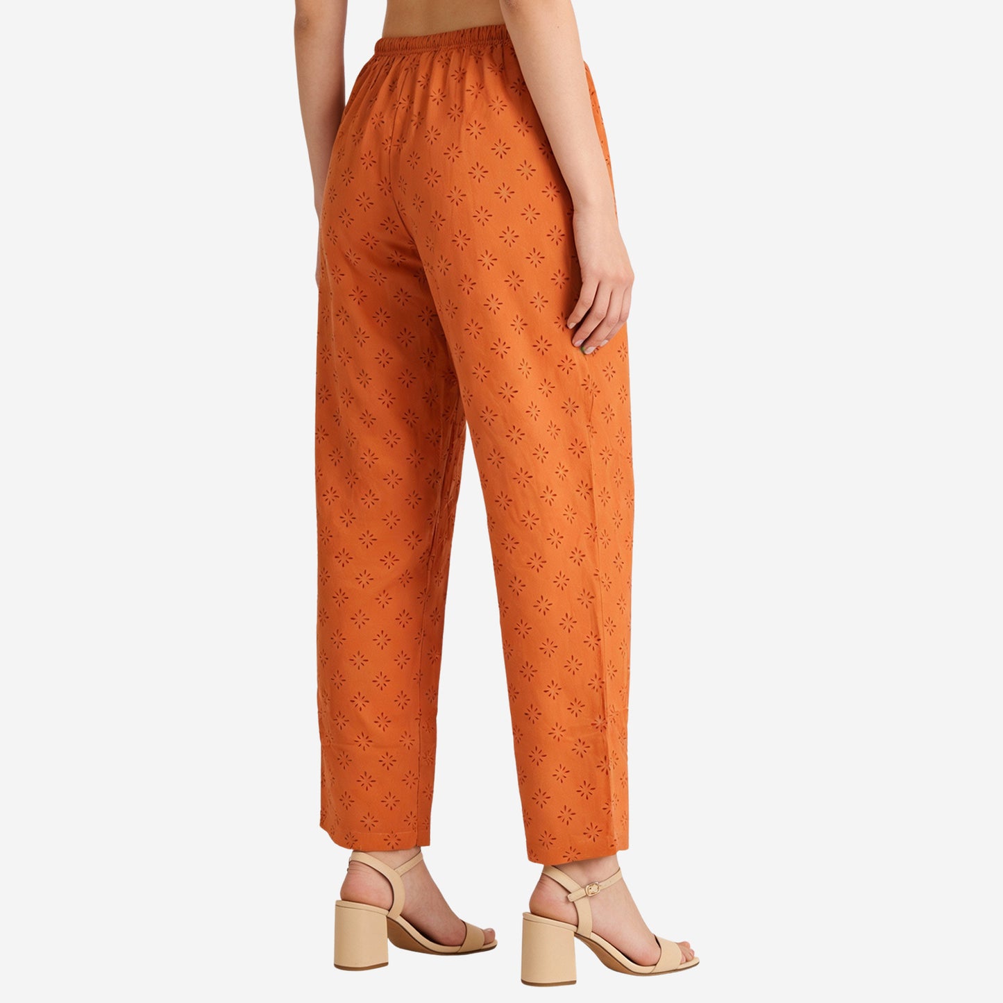 Women Printed Rayon Relaxed-Fit Lounge Pyjama Pants - Orange