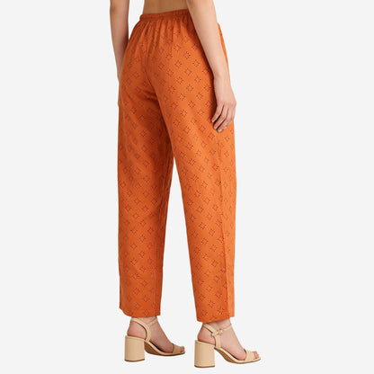 Women Printed Rayon Relaxed-Fit Lounge Pyjama Pants - Orange