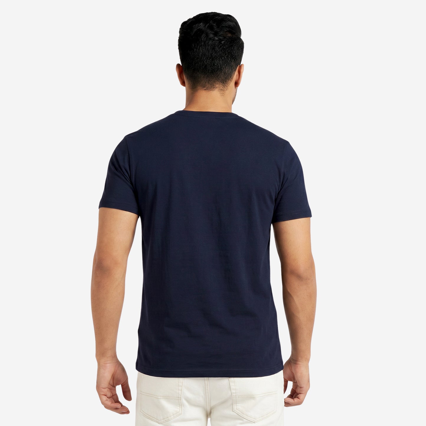 Men's Navy Printed Round Neck Short Sleeve T-Shirt