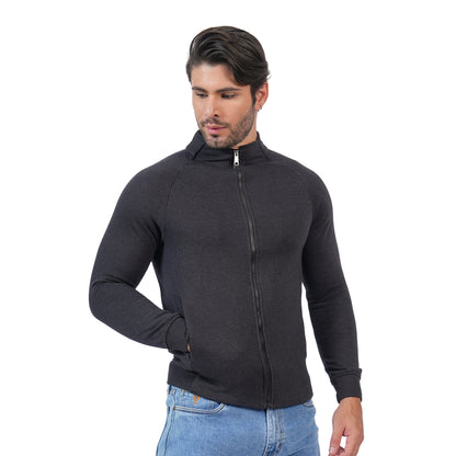 Men’s Solid Full Zipper Winter Jacket (Anthra Mill)