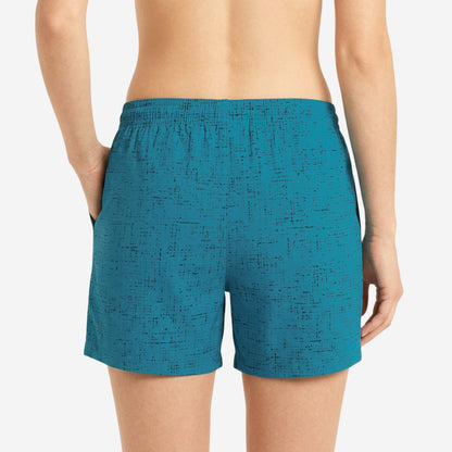 Women Regular Fit Teal Blue Cotton Boxer Shorts