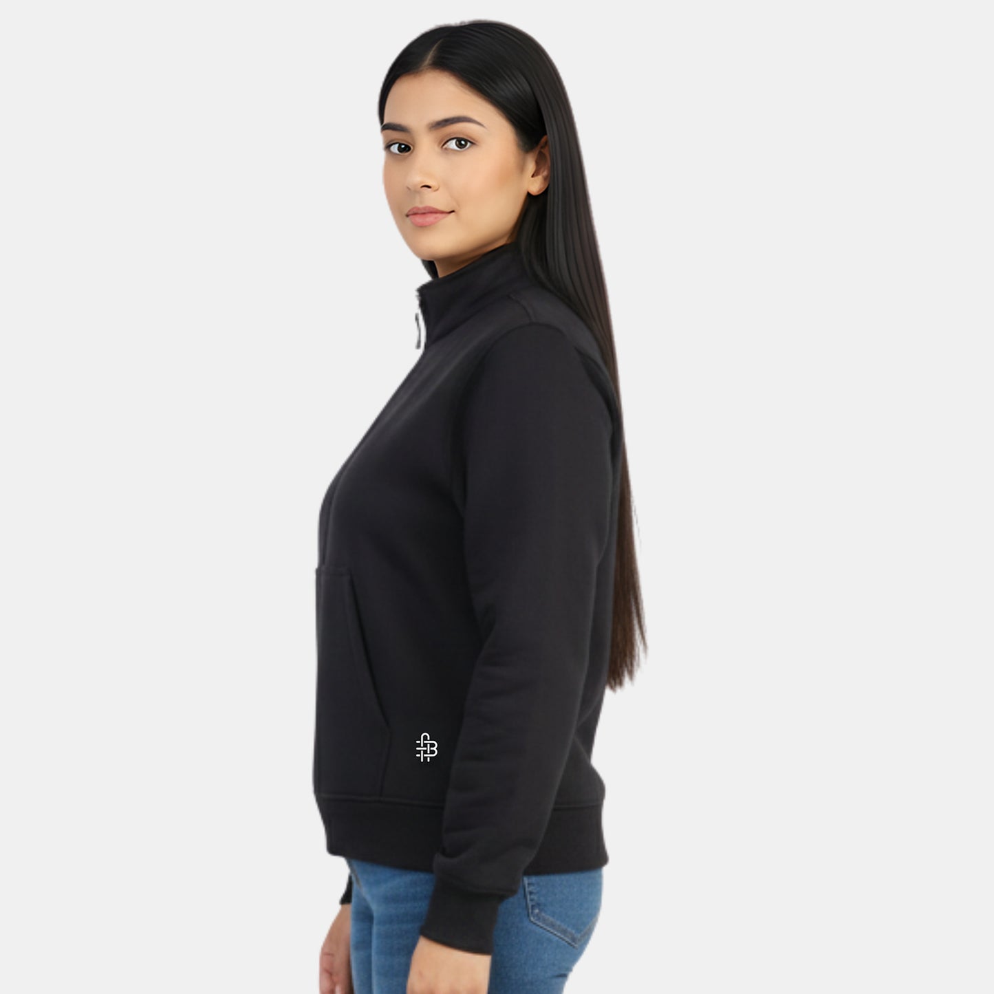 Women Half Zipper Sweatshirt (Black)