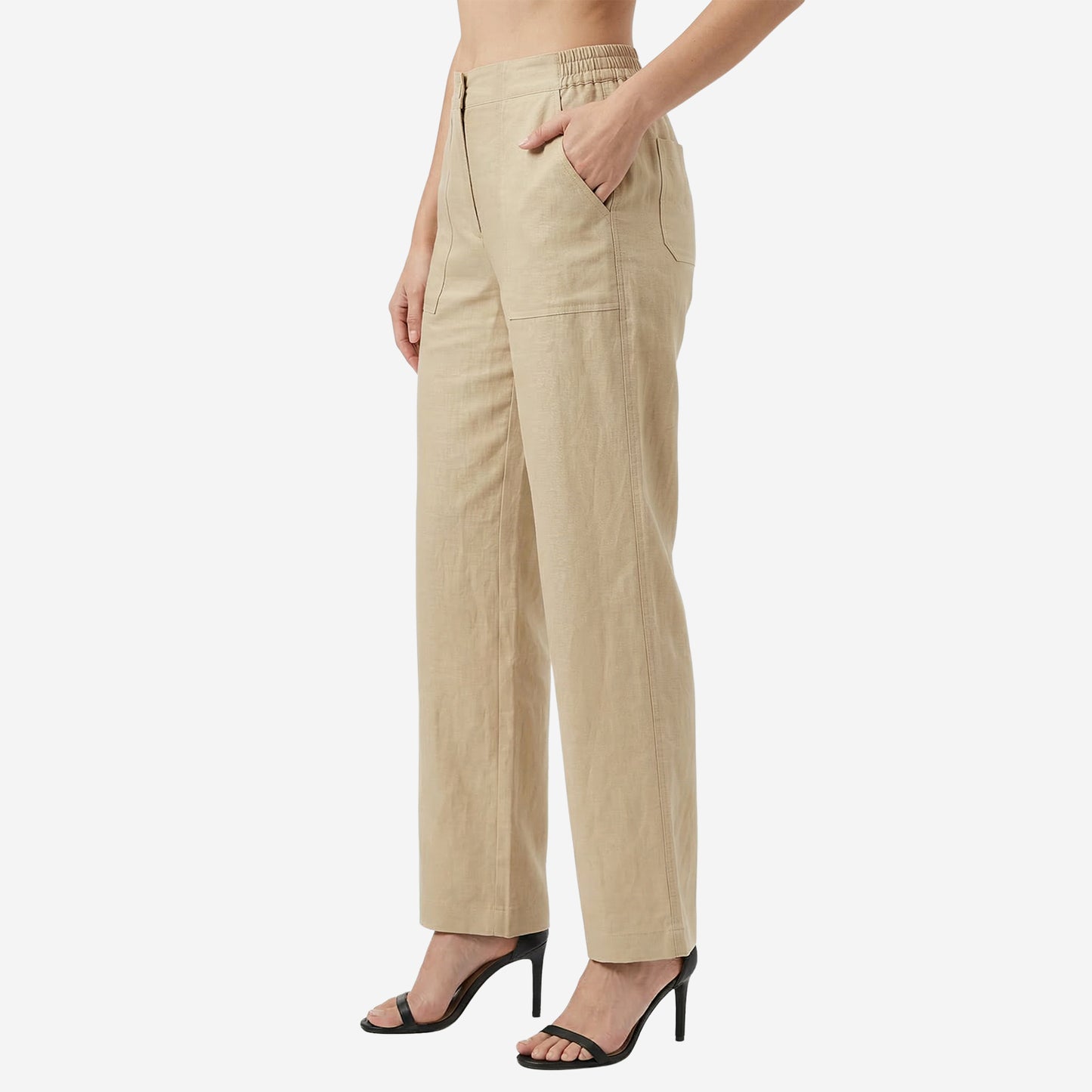 Women Linen Comfort Pants-(Beige)