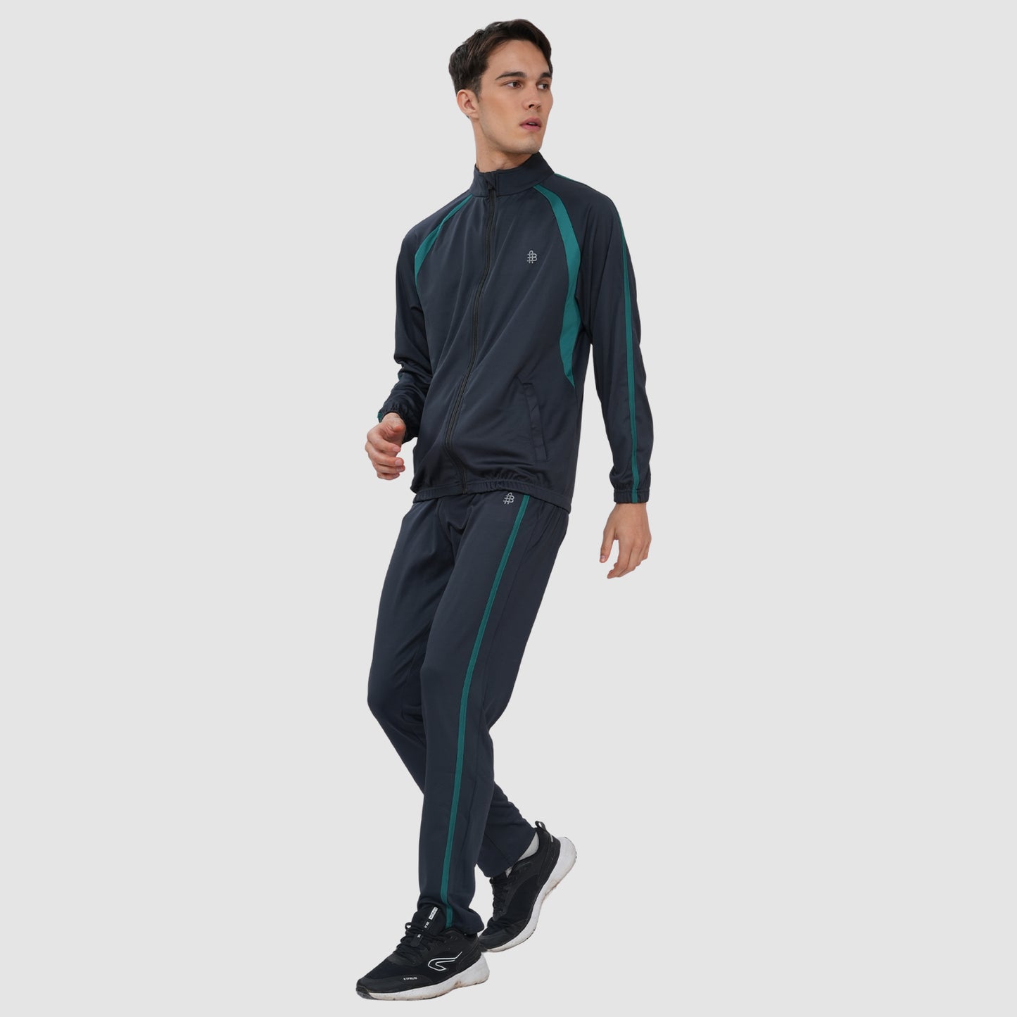 Men’s Navy Blue Track Suit with Contrast Green Panels