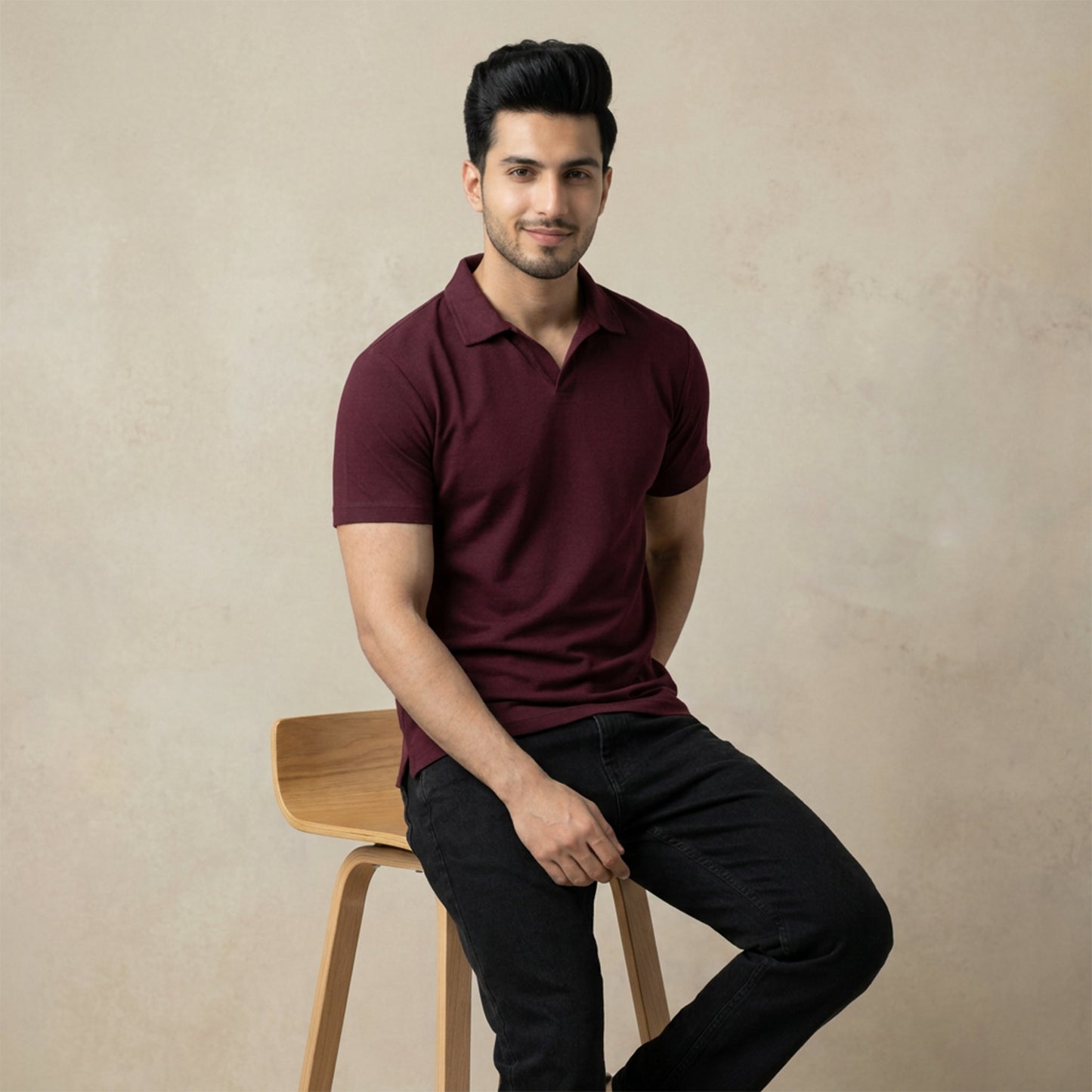 Men's Solid Wine Polo Half-Sleeve T-Shirt