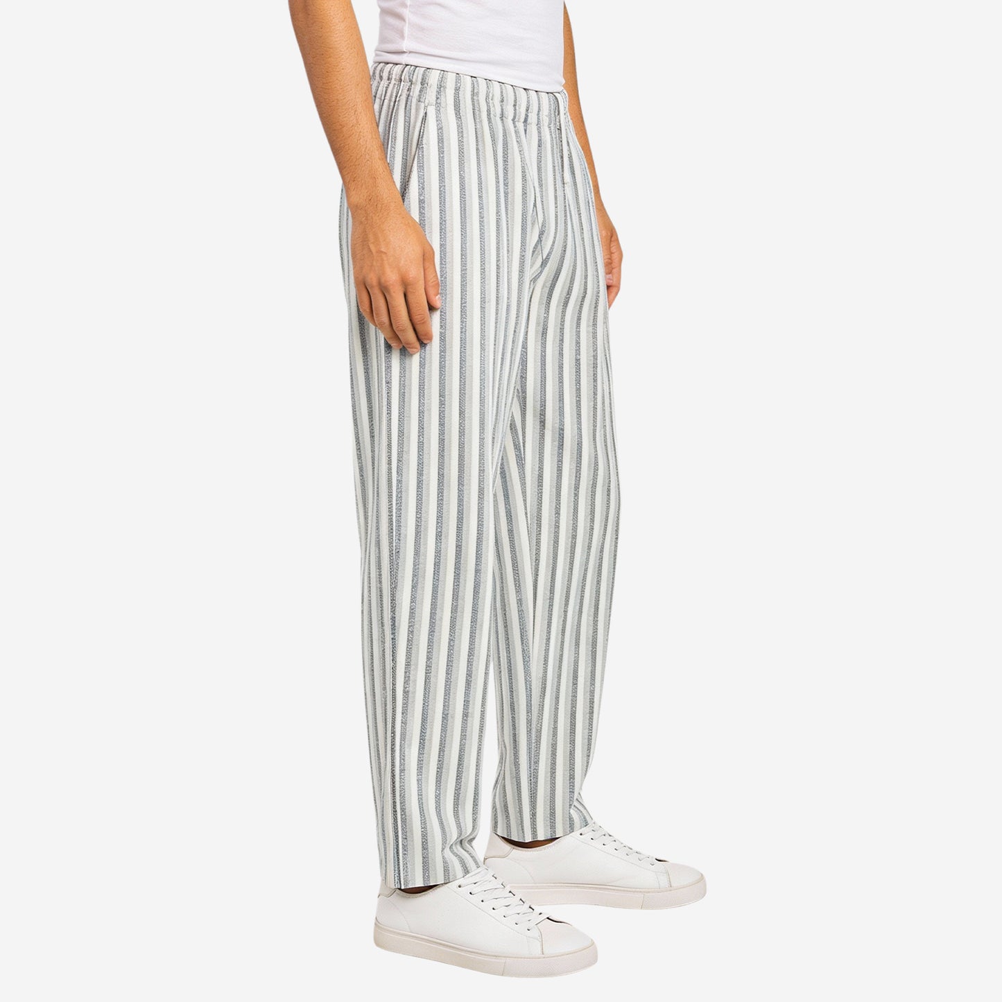 Men Cotton Printed Pyjama with White and Black Stripes
