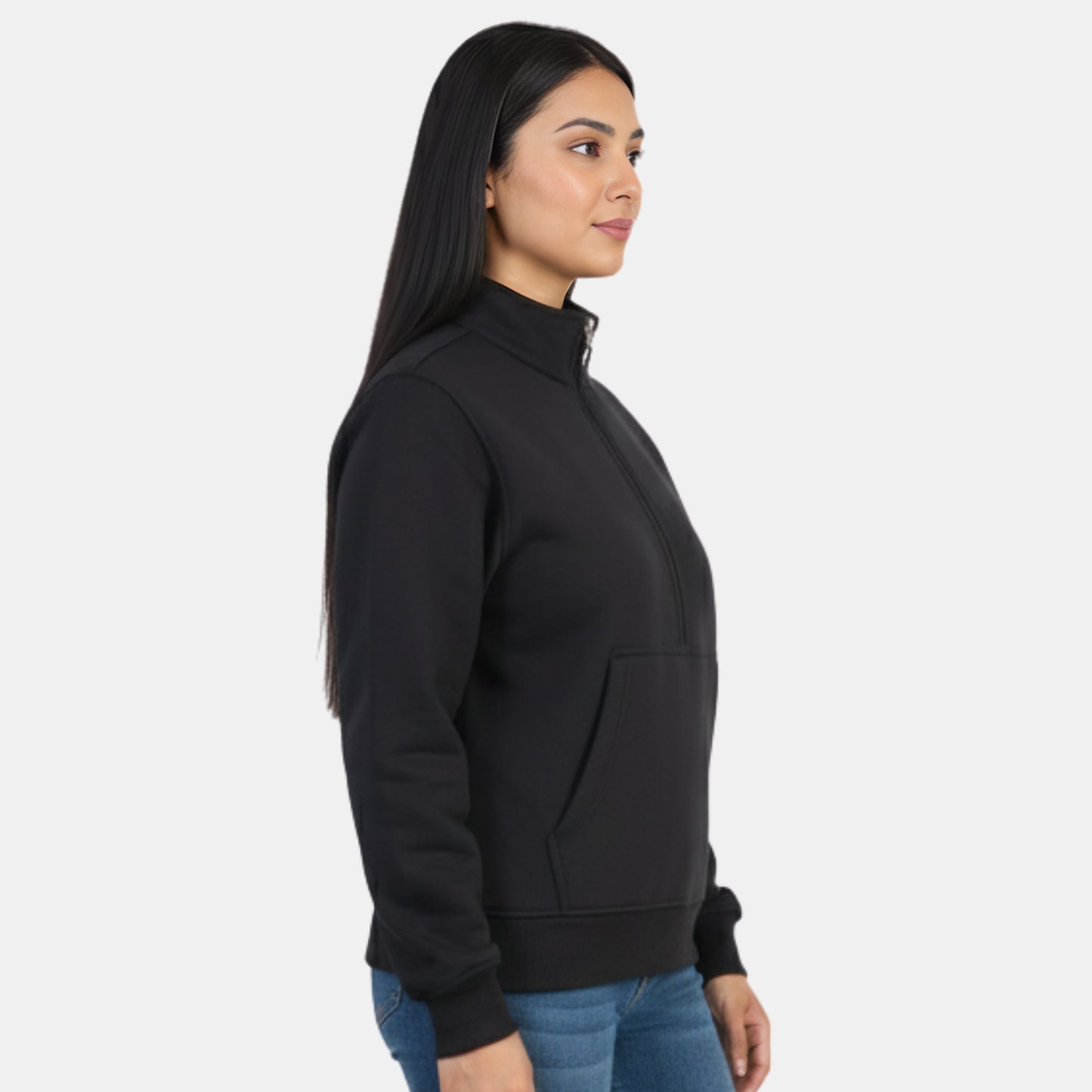 Women Half Zipper Sweatshirt (Black)