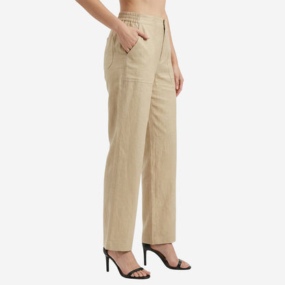 Women Linen Comfort Pants-(Beige)