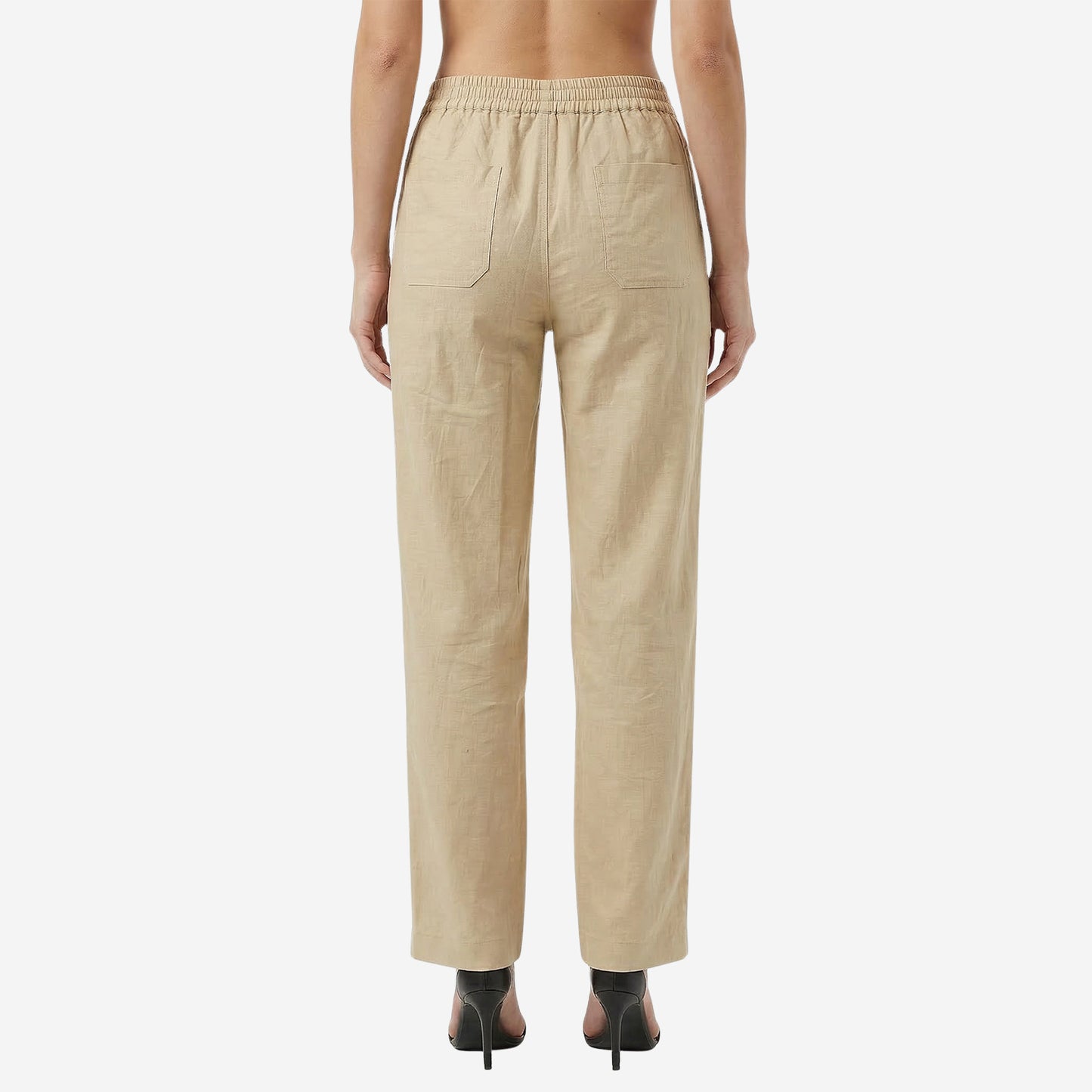 Women Linen Comfort Pants-(Beige)