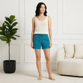 Women Regular Fit Teal Blue Cotton Boxer Shorts