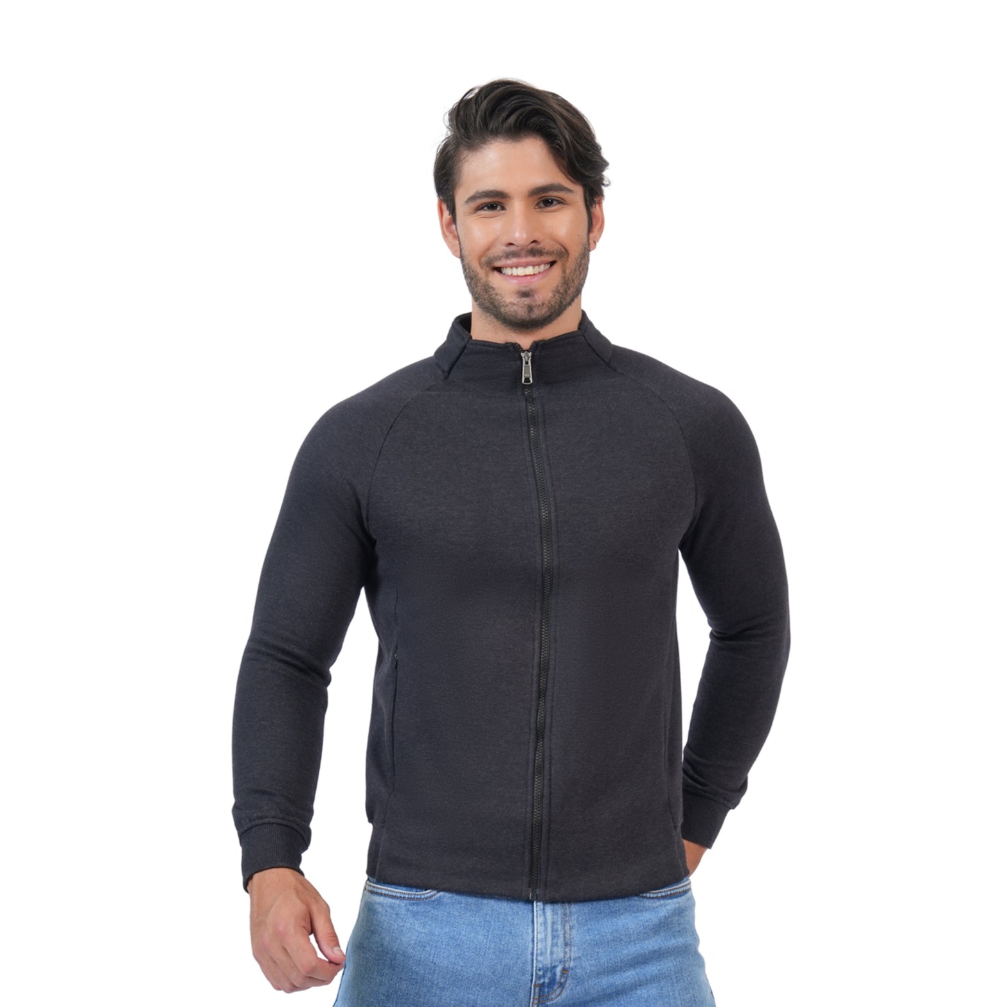 Men’s Solid Full Zipper Winter Jacket (Anthra Mill)