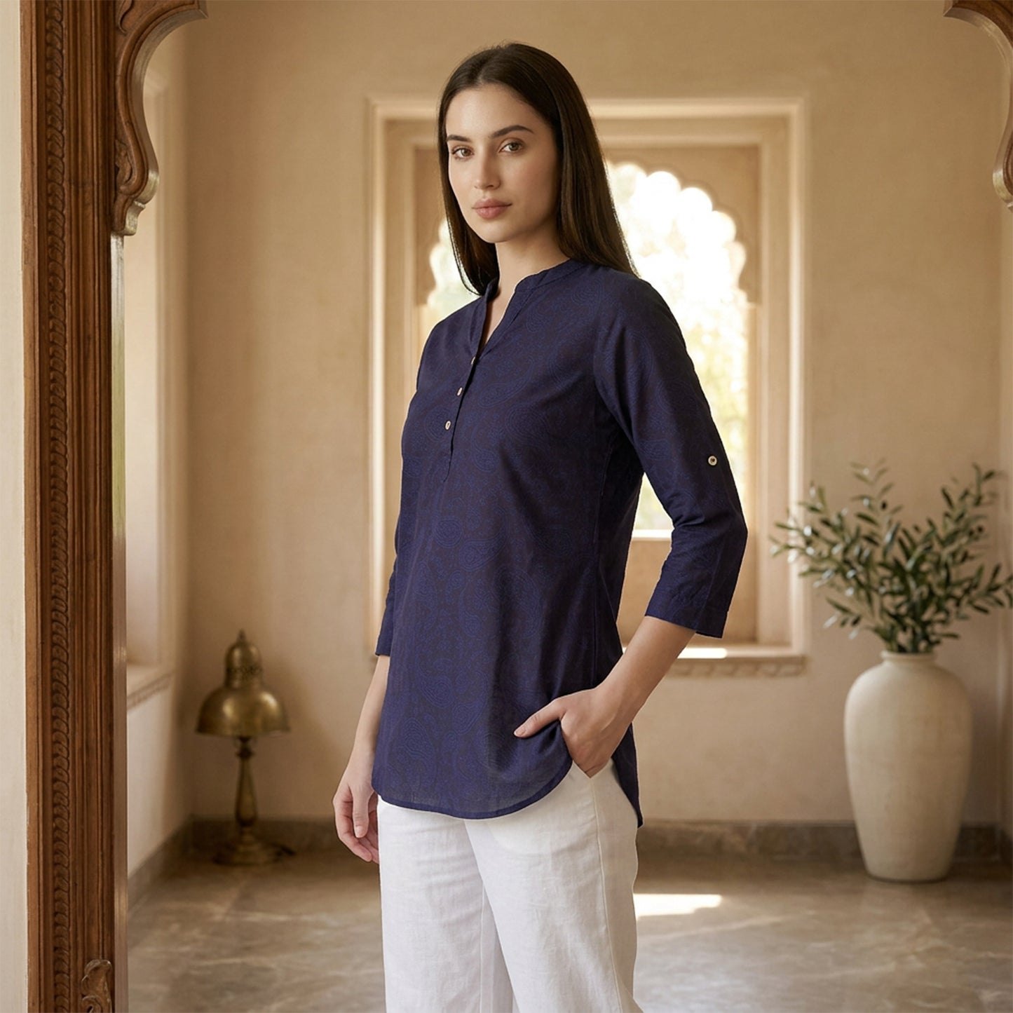 Blue Women Floral Printed Short Kurti – Stylish & Comfortable (Pack of 1)