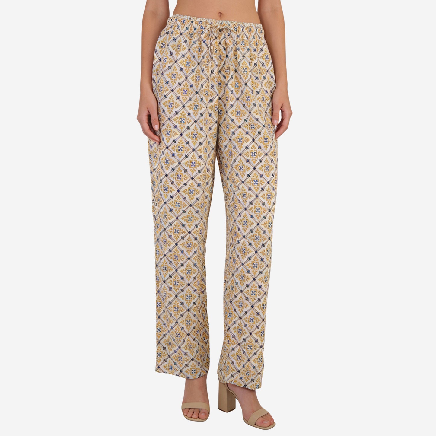 Women Printed Rayon Relaxed-Fit Lounge Pyjama Pants - White
