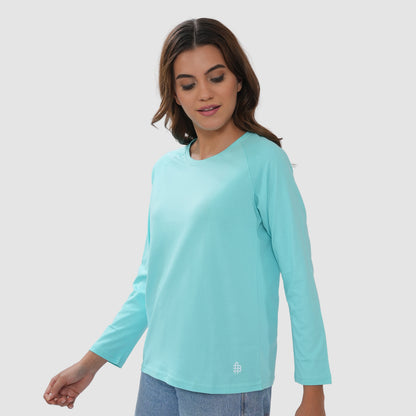 Women Round Neck Lounge Wear Printed Tee- Comfort Fit - Aruba blue