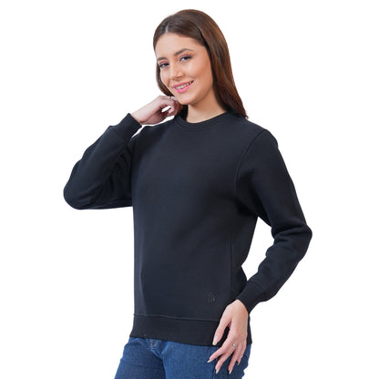 Women’s Solid Crew Neck Winter Sweatshirt (Black)